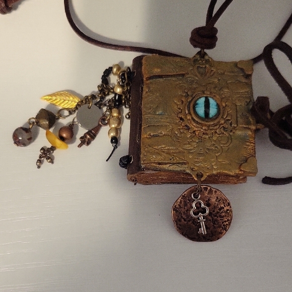 None Jewelry - Hand Crafted Whimsy goth Eye notebook Pendant Necklace leather chain